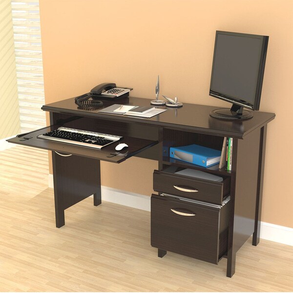 Computer Desk 47 In. W Rectangular Espresso 2 Drawer With Keyboard Tray